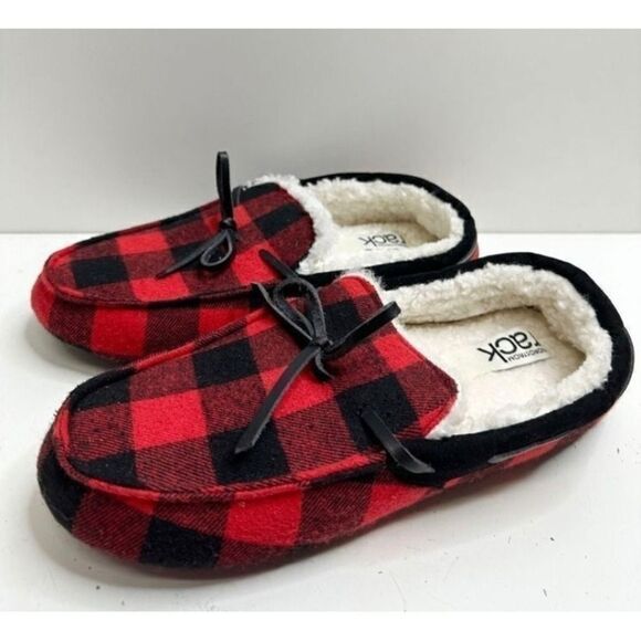 Nordstrom Rack Red Black Buffalo Plaid Moccasin Slippers Size Medium - Picture 3 of 7